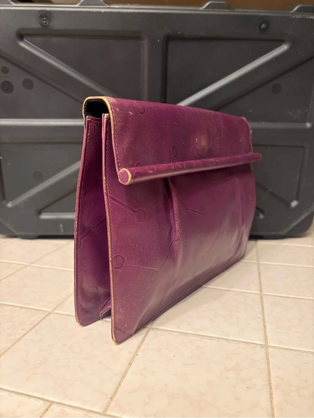 Fendi Purple Fold-Over Leather Clutch with Embossed Dot Motif preloved